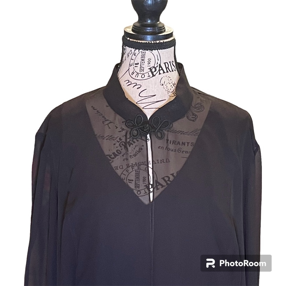 Alex Evening Black Sheer Chiffon Mandarin Collar Jacket with Tank Top Size 3X